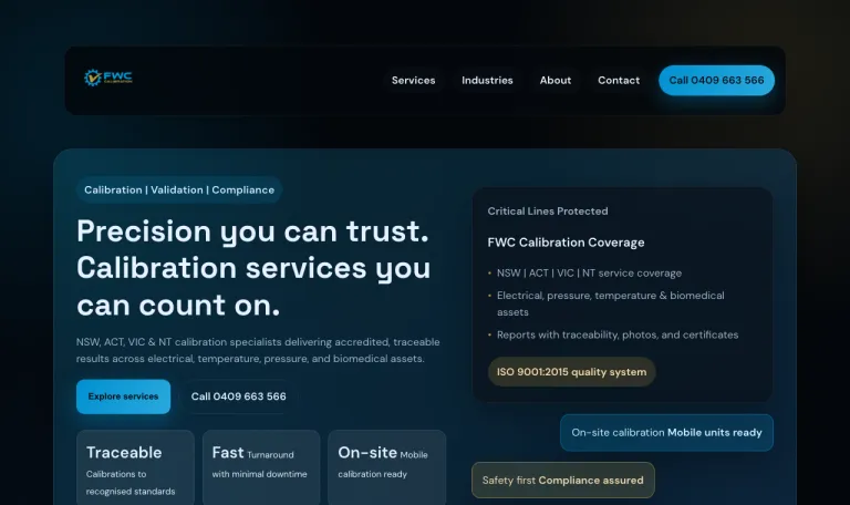 FWC Calibration services website — live site