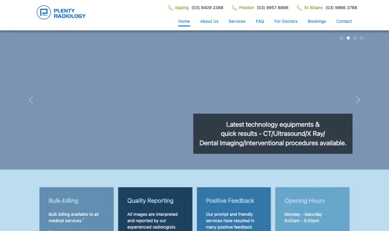 Plenty Radiology website — live site