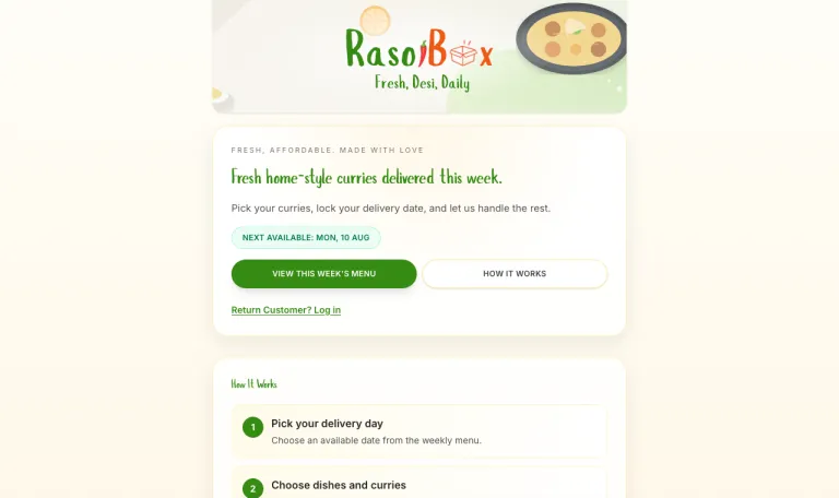 RasoiBox online ordering platform — live site