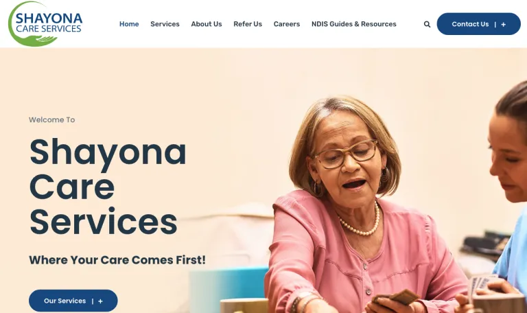 Shayona Care Services website — live site