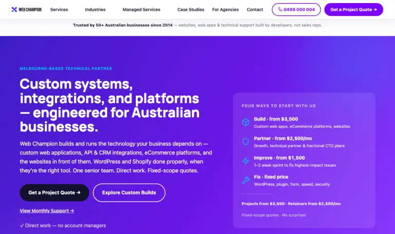 webchampion.com.au — the rebuilt Web Champion platform, live